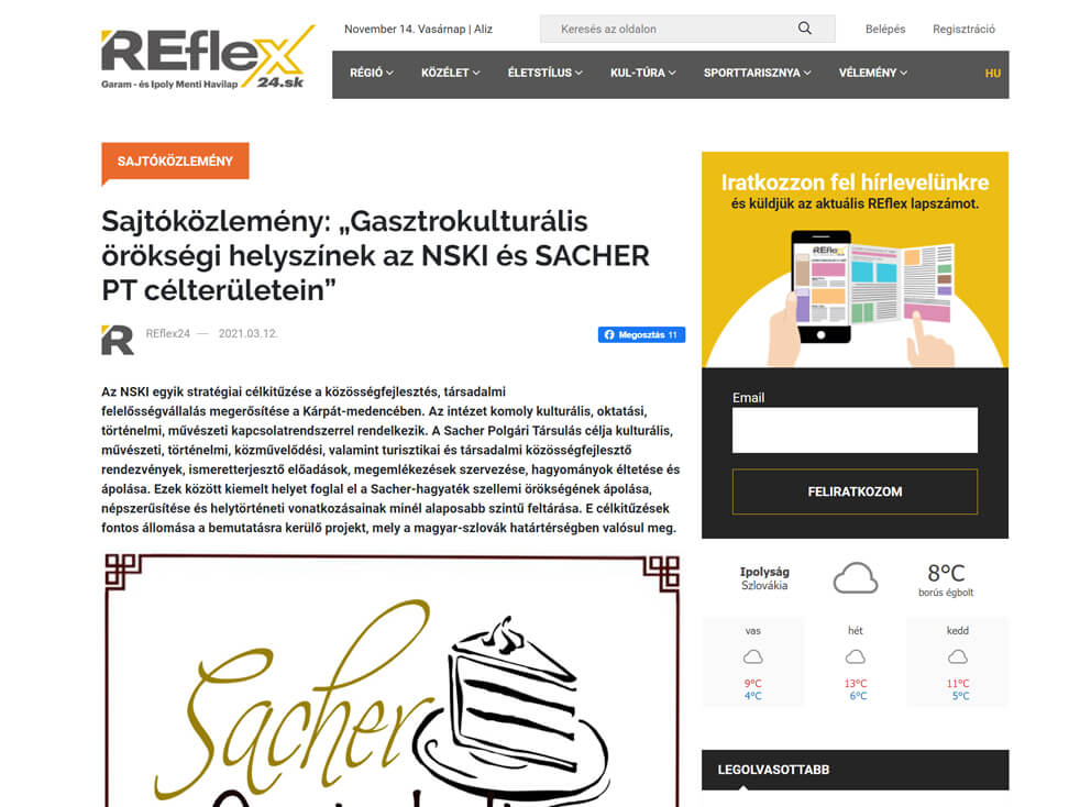 Sacher Gastrokultura sajtómegjelenés - Reflex 24